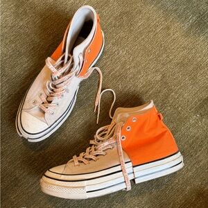 Converse Orange and Cream High-Top Sneakers